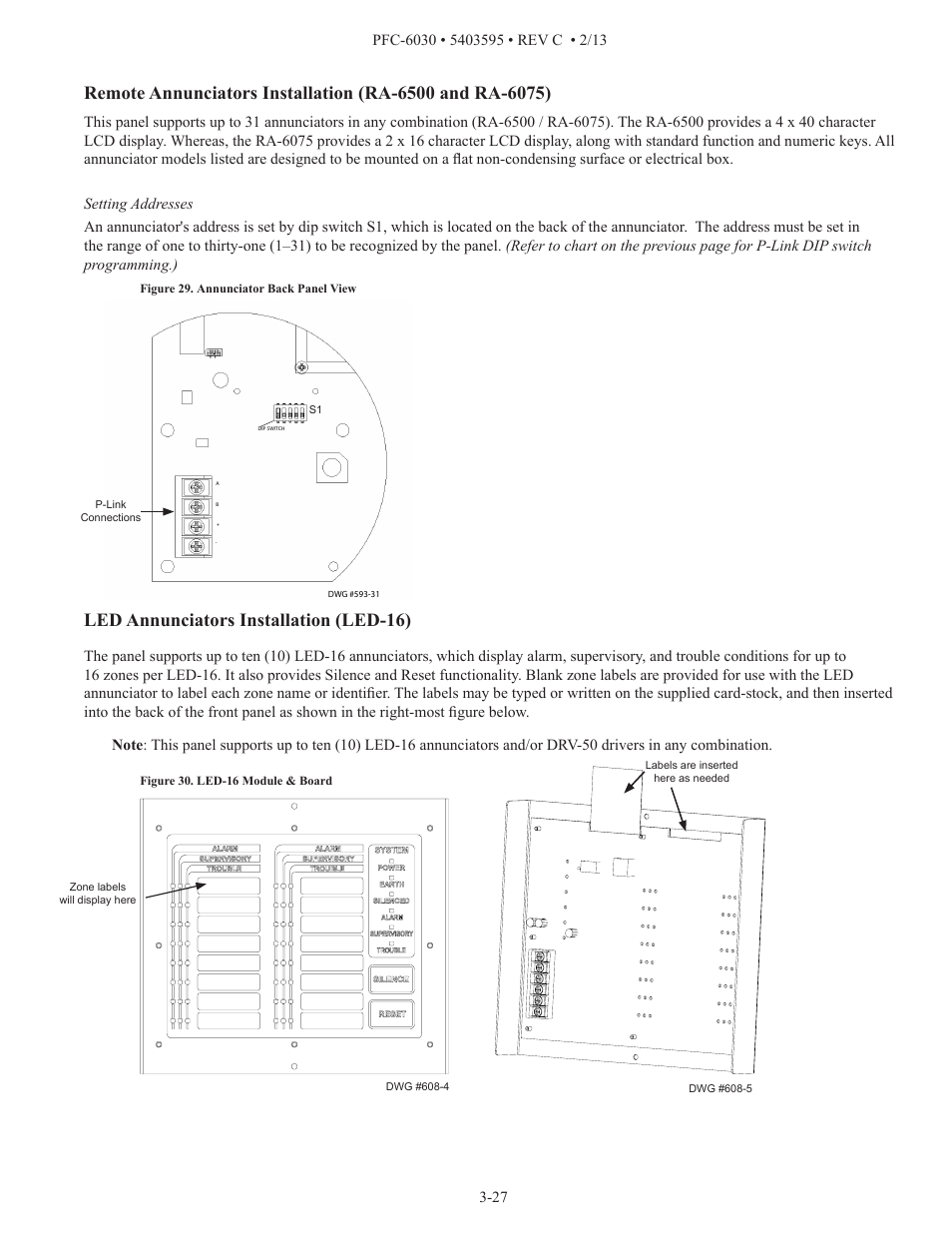 Led annunciators installation (led-16) | Potter PFC-6030 User Manual | Page 33 / 122
