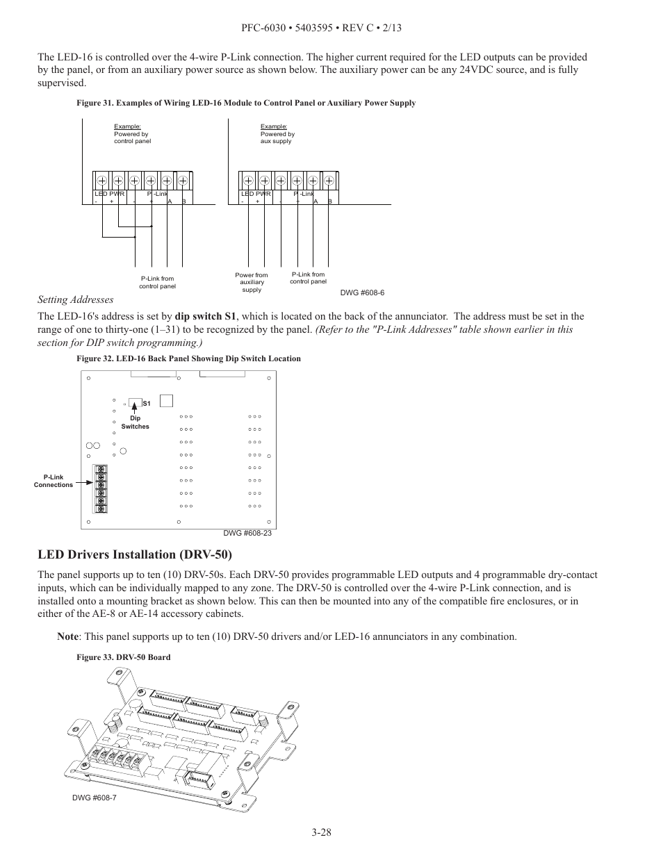 Led drivers installation (drv-50) | Potter PFC-6030 User Manual | Page 34 / 122