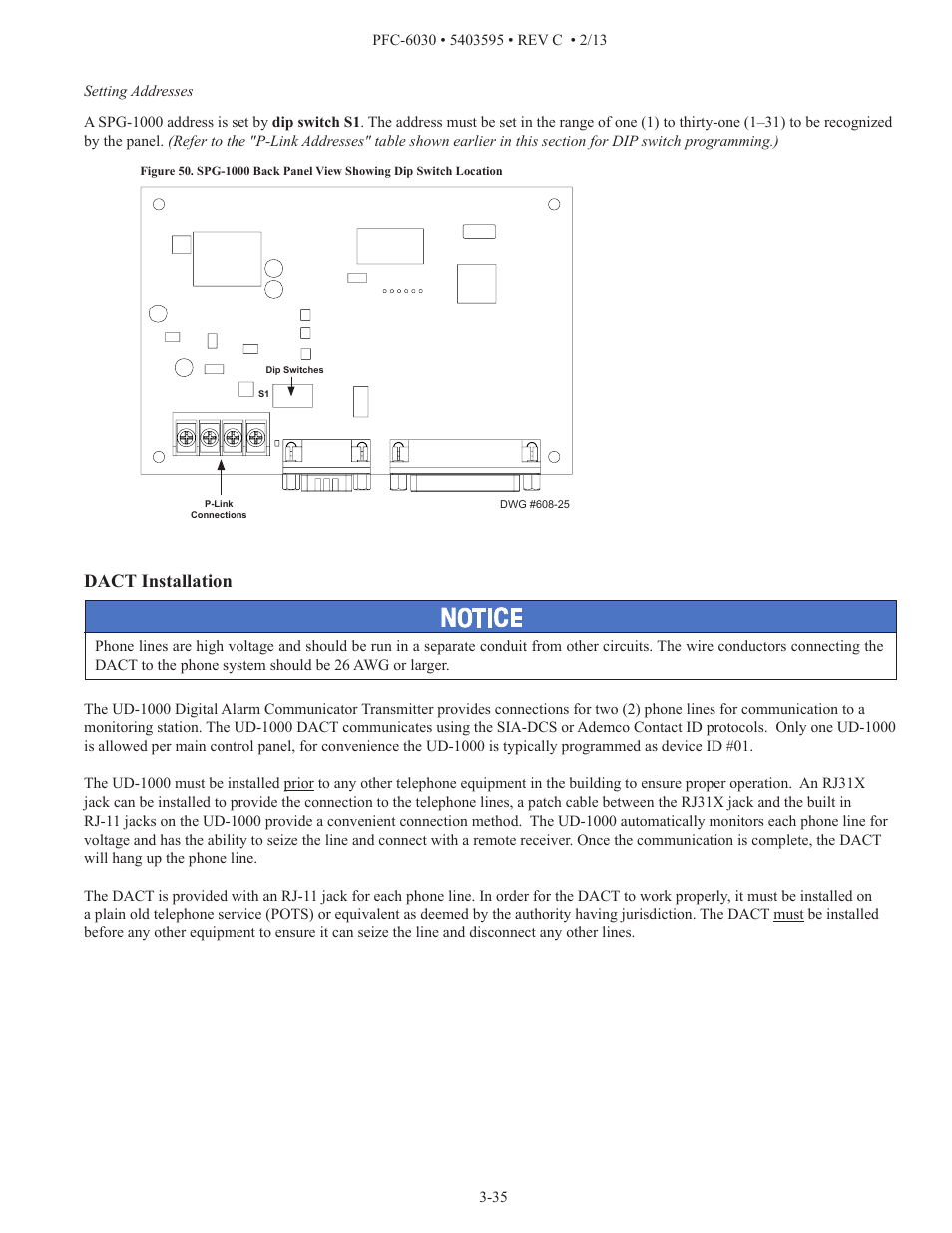 Dact installation | Potter PFC-6030 User Manual | Page 41 / 122