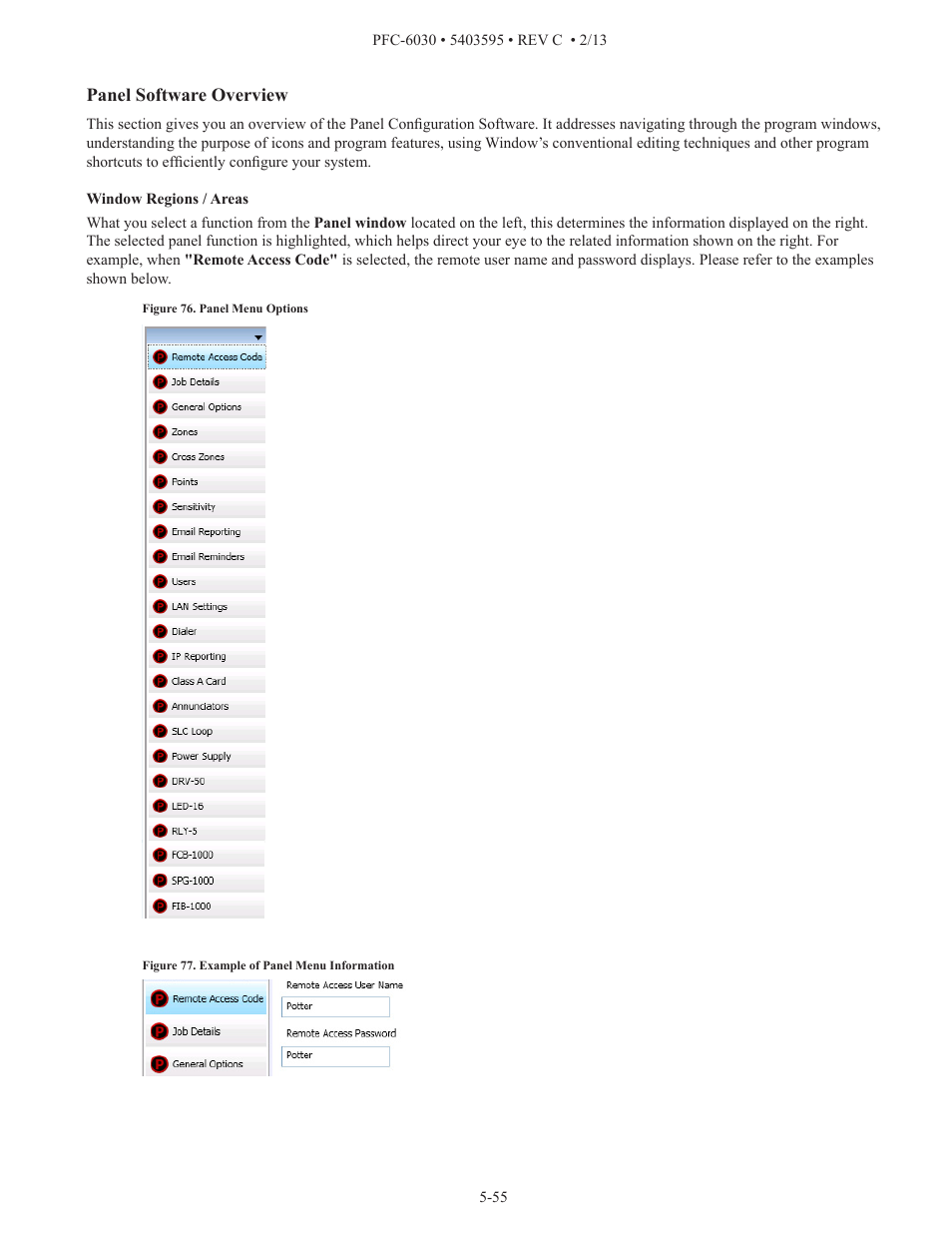 Panel software overview | Potter PFC-6030 User Manual | Page 61 / 122