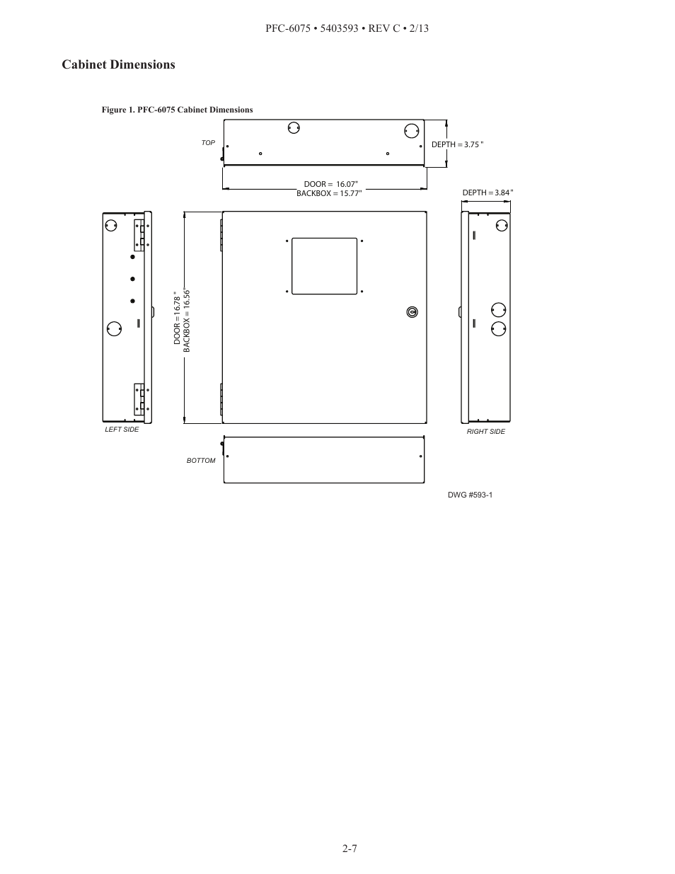 Cabinet dimensions | Potter PFC-6075 User Manual | Page 13 / 127