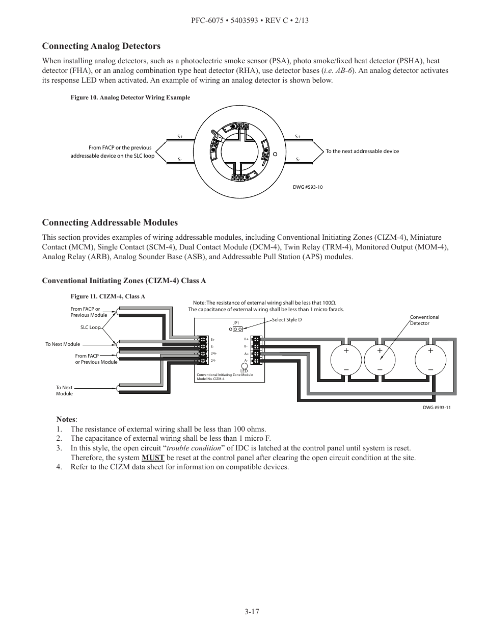 Connecting analog detectors, Connecting addressable modules | Potter PFC-6075 User Manual | Page 23 / 127