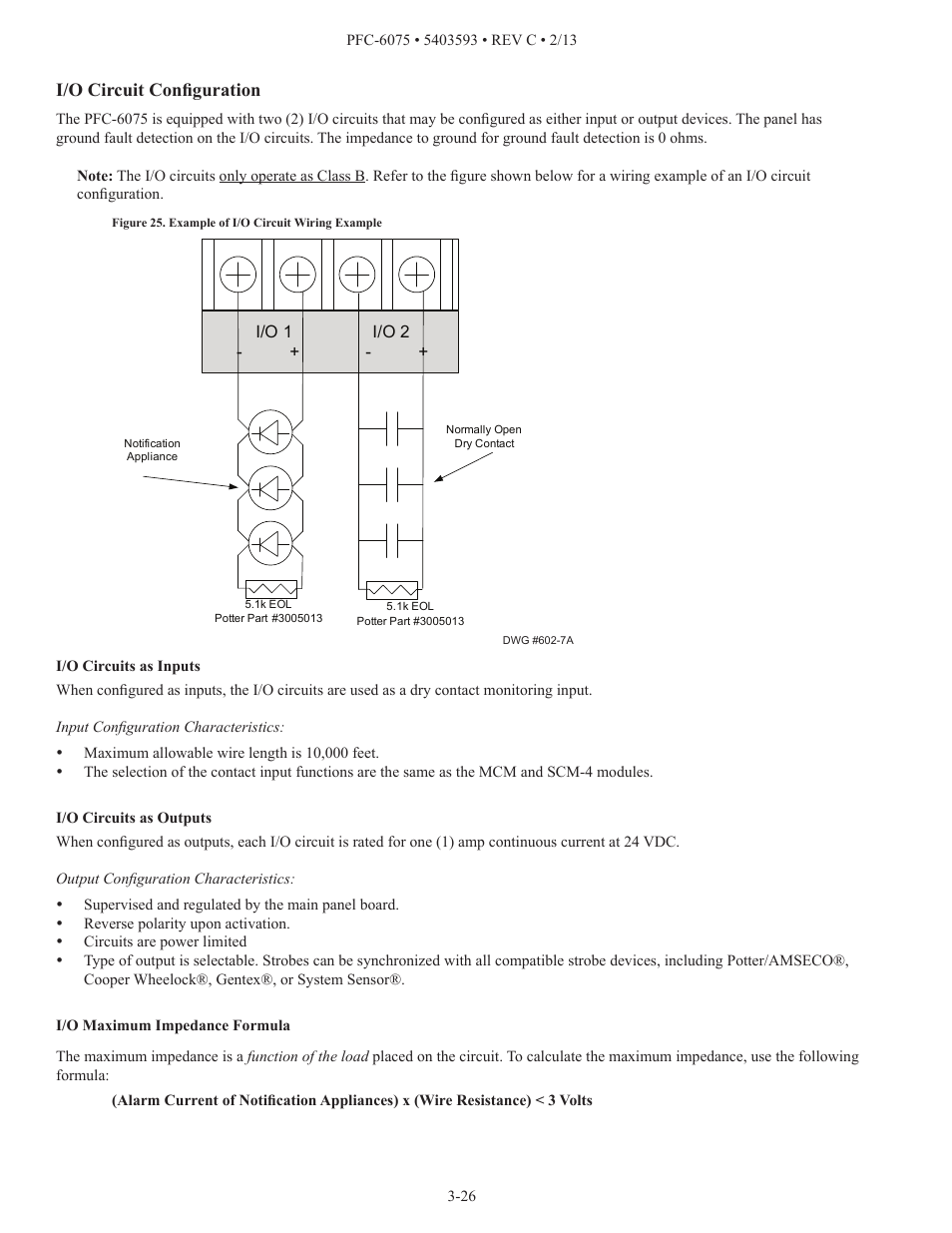 I/o circuit configuration | Potter PFC-6075 User Manual | Page 32 / 127