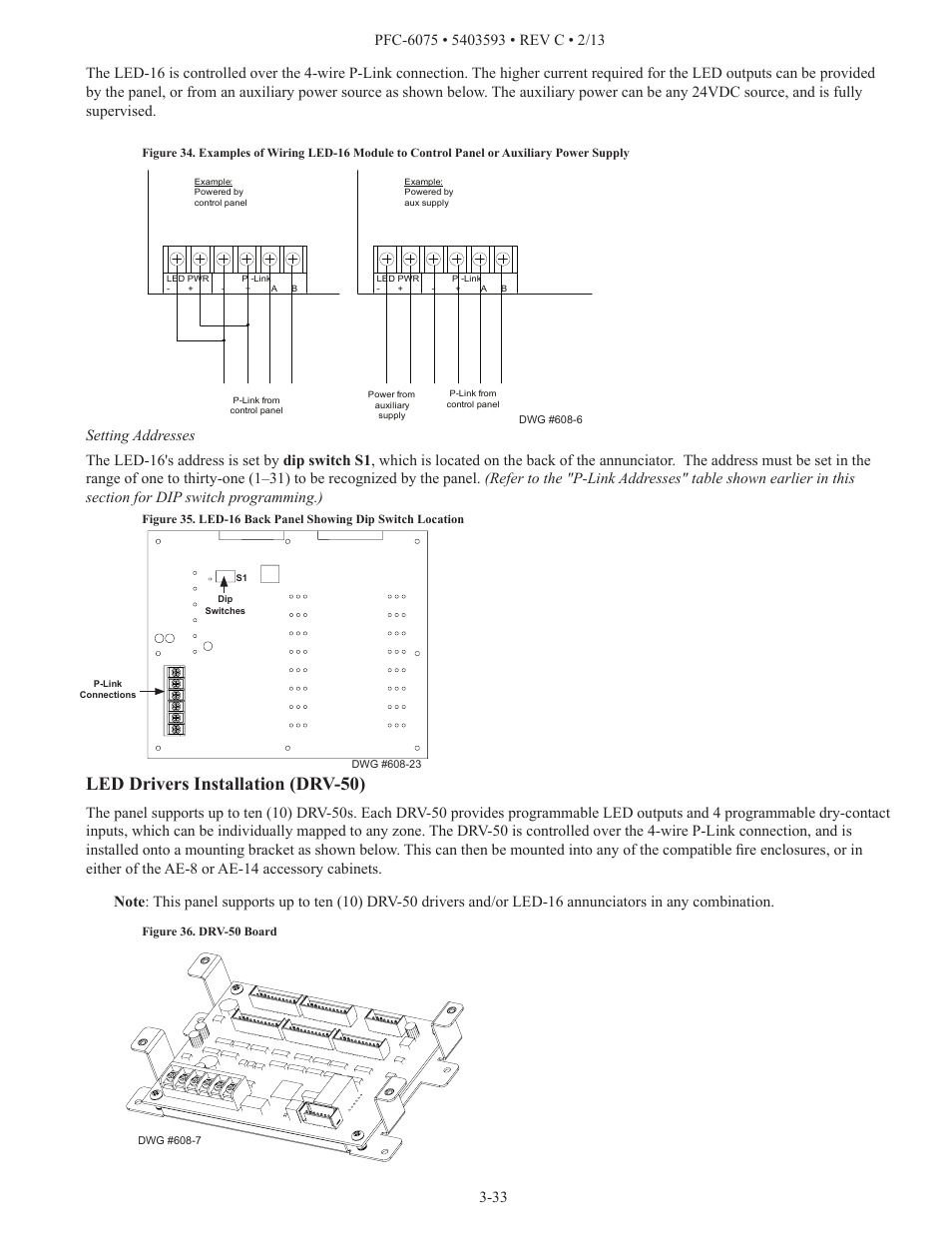 Led drivers installation (drv-50) | Potter PFC-6075 User Manual | Page 39 / 127