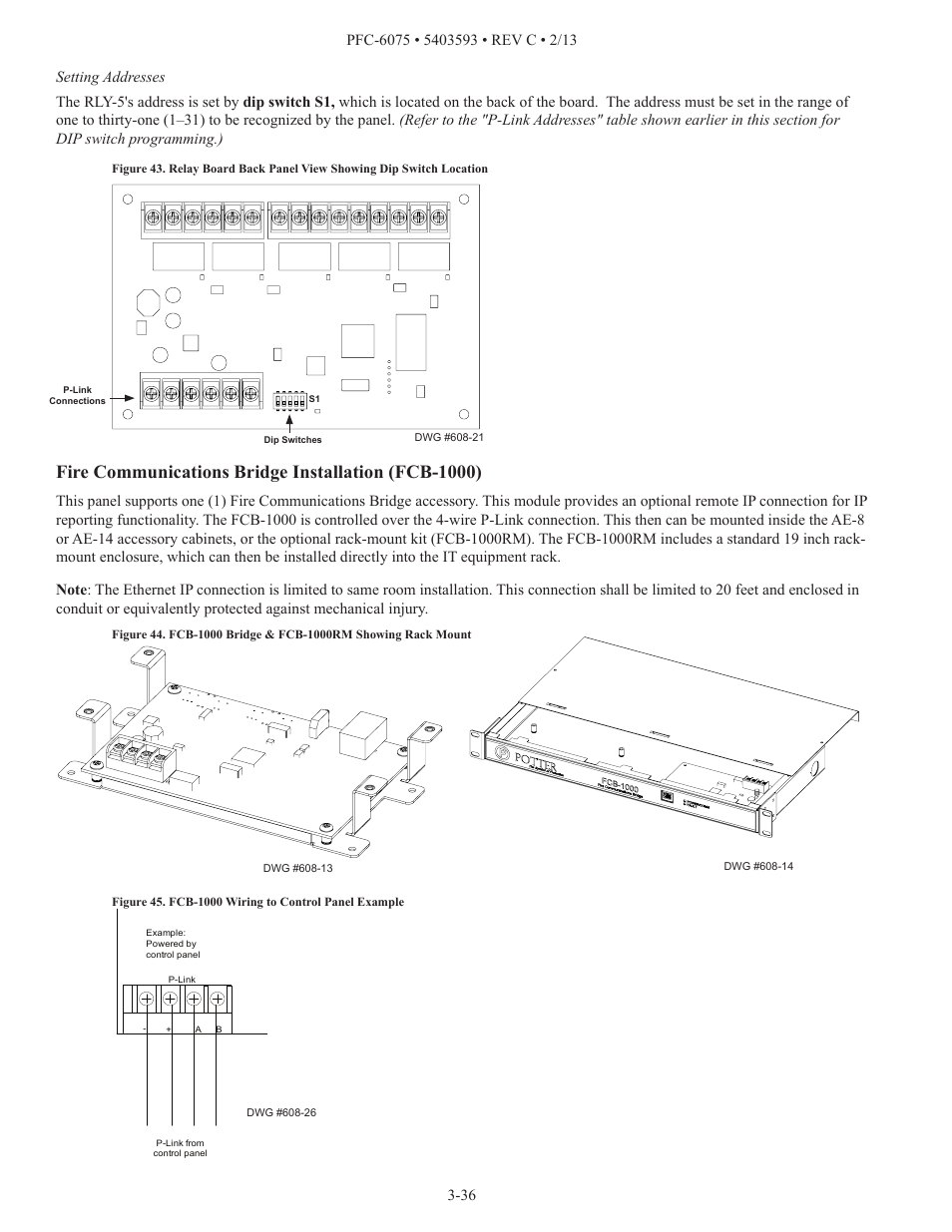 Fire communications bridge installation (fcb-1000) | Potter PFC-6075 User Manual | Page 42 / 127
