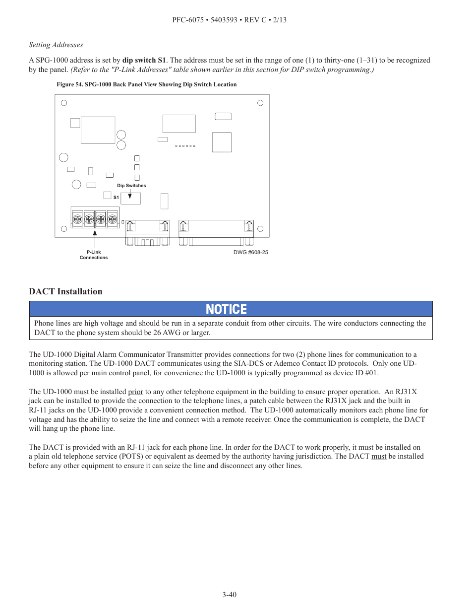 Dact installation | Potter PFC-6075 User Manual | Page 46 / 127