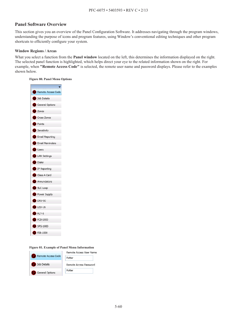 Panel software overview | Potter PFC-6075 User Manual | Page 66 / 127