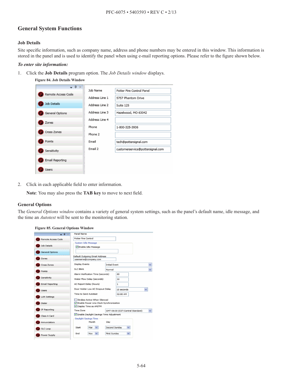 General system functions | Potter PFC-6075 User Manual | Page 70 / 127