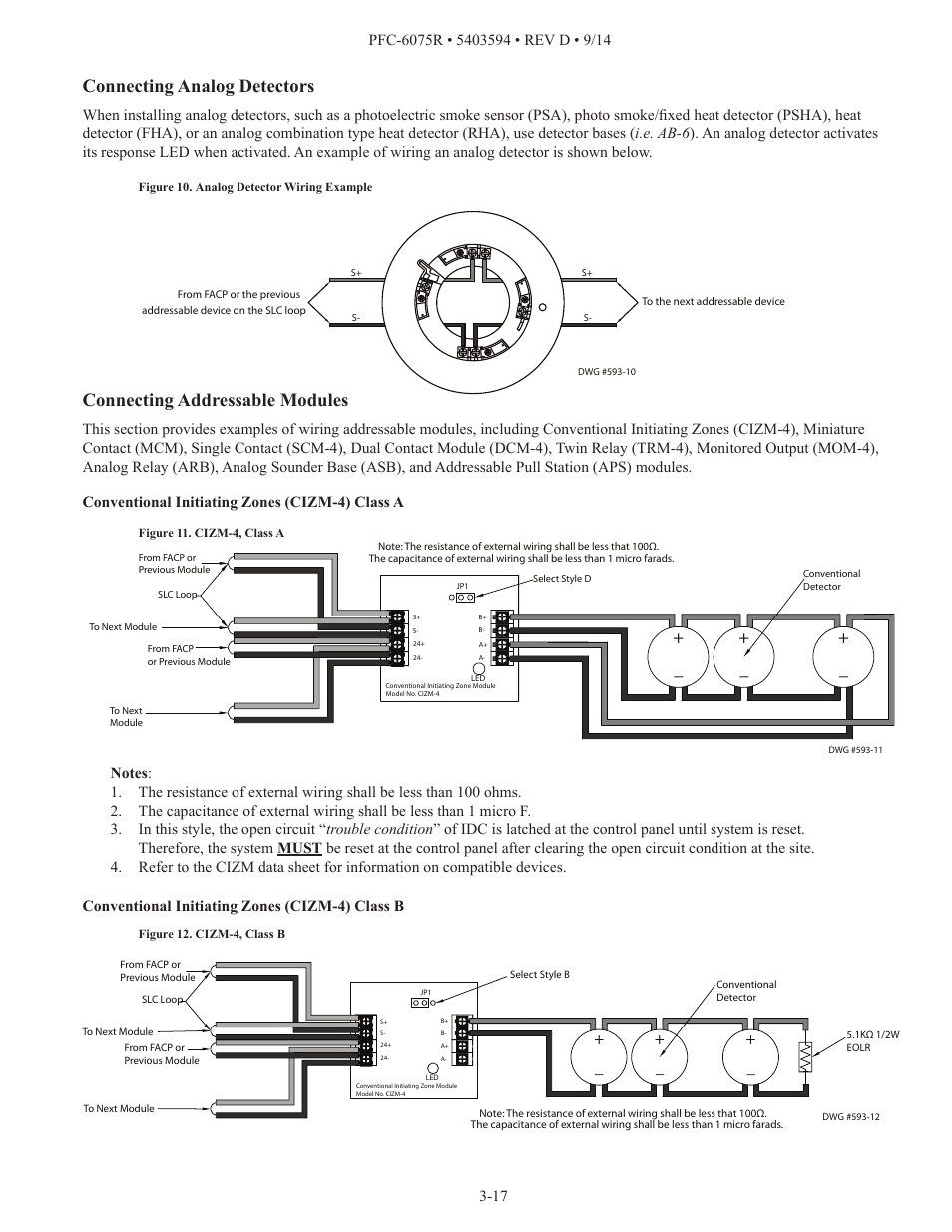 Connecting analog detectors, Connecting addressable modules | Potter PFC-6075R User Manual | Page 23 / 136