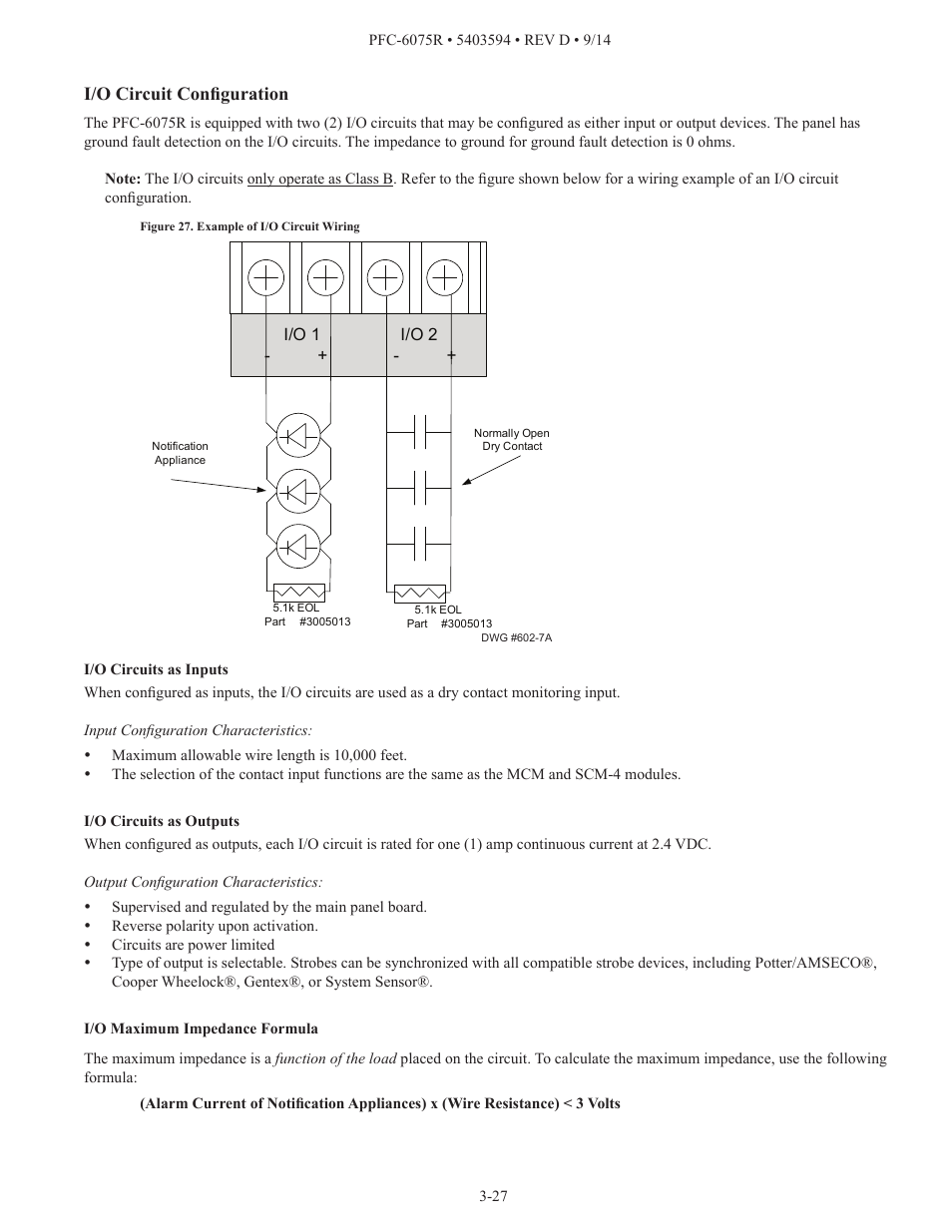 I/o circuit configuration | Potter PFC-6075R User Manual | Page 33 / 136