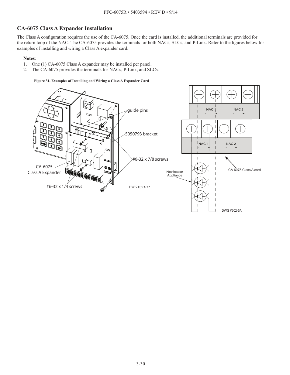 Ca-6075 class a expander installation | Potter PFC-6075R User Manual | Page 36 / 136