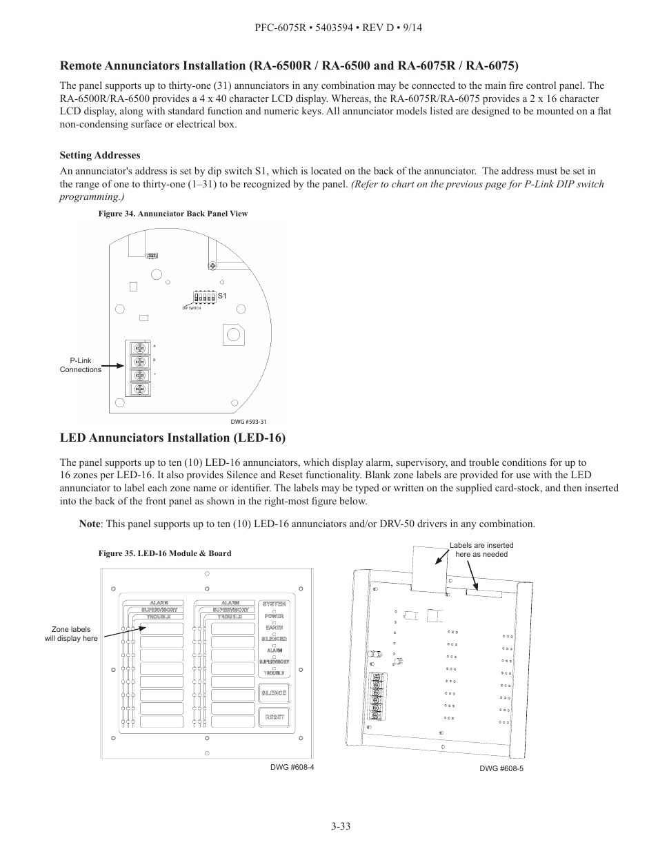 Led annunciators installation (led-16) | Potter PFC-6075R User Manual | Page 39 / 136