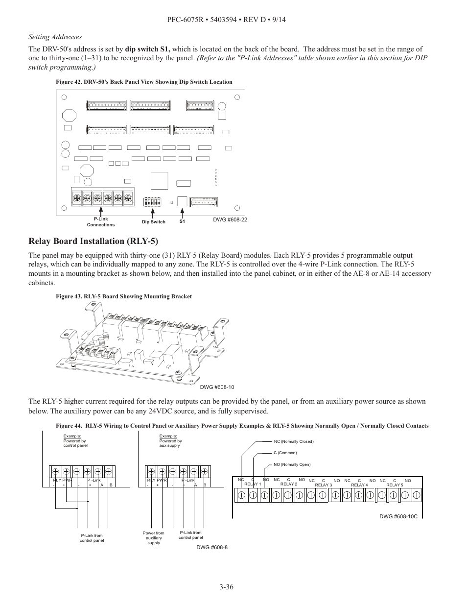 Relay board installation (rly-5) | Potter PFC-6075R User Manual | Page 42 / 136