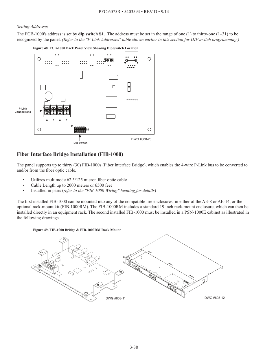 Fiber interface bridge installation (fib-1000) | Potter PFC-6075R User Manual | Page 44 / 136