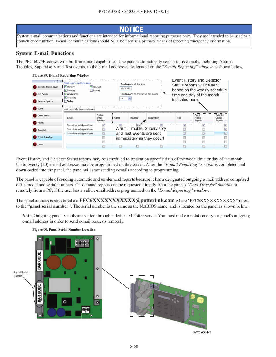 System e-mail functions | Potter PFC-6075R User Manual | Page 74 / 136