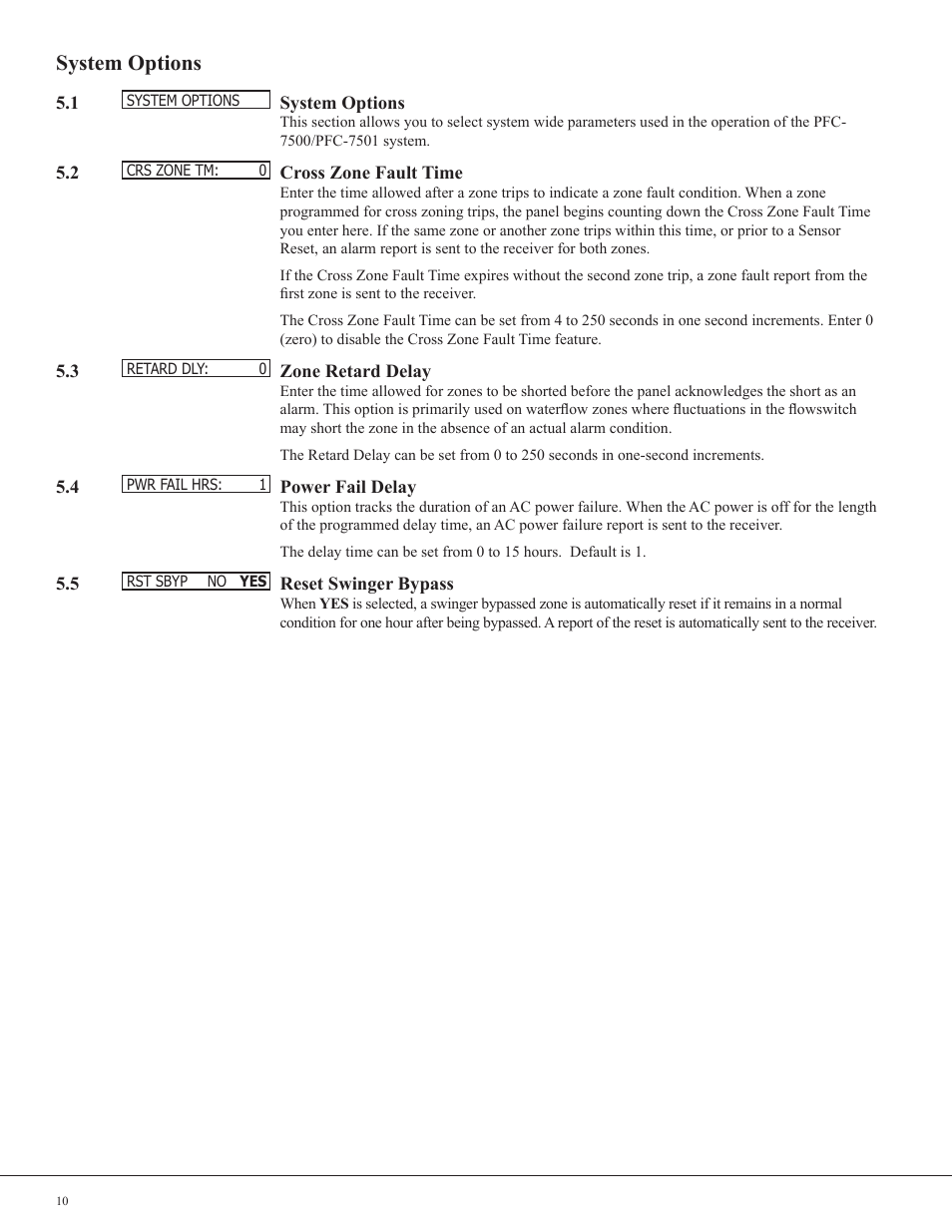 System options | Potter PFC-7501 User Manual | Page 14 / 26