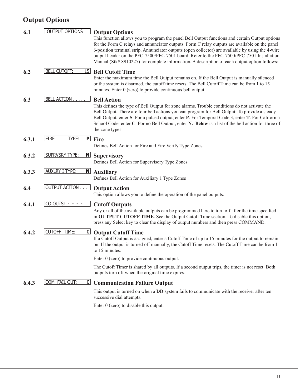 Output options | Potter PFC-7501 User Manual | Page 15 / 26