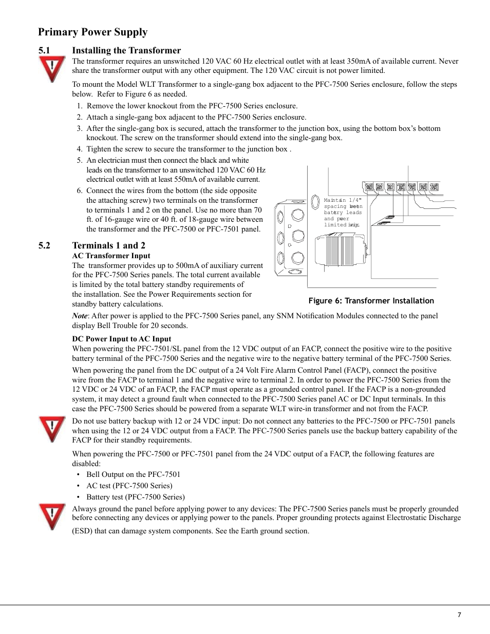 Primary power supply | Potter PFC-7500 Series User Manual | Page 11 / 28