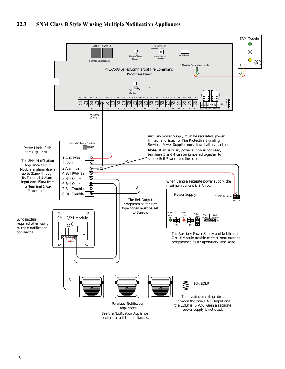 Power supply, Sm-12/24 module | Potter PFC-7500 Series User Manual | Page 22 / 28