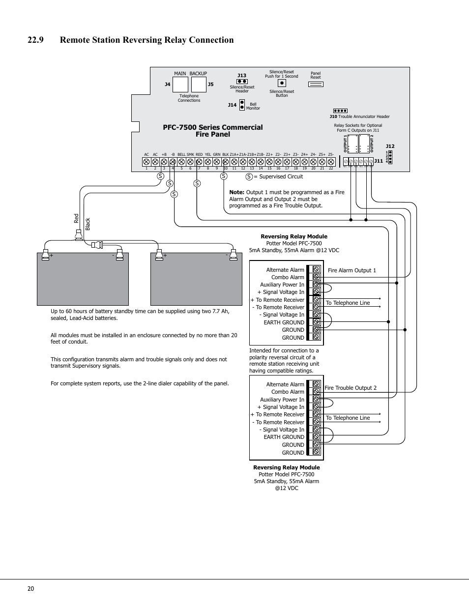 9 remote station reversing relay connection, Pfc-7500 series commercial fire panel | Potter PFC-7500 Series User Manual | Page 24 / 28