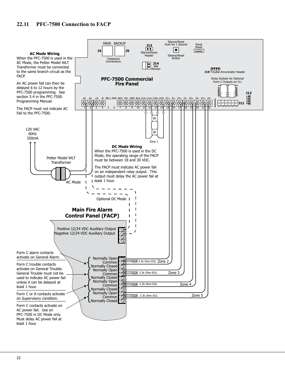 Main fire alarm control panel (facp), Pfc-7500 commercial fire panel | Potter PFC-7500 Series User Manual | Page 26 / 28