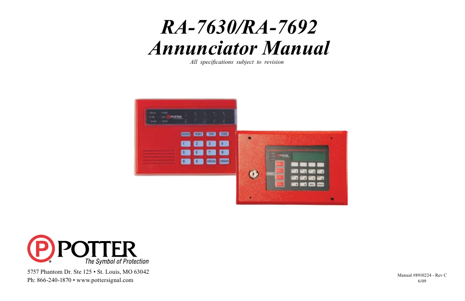 Potter RA-7692 User Manual | 16 pages