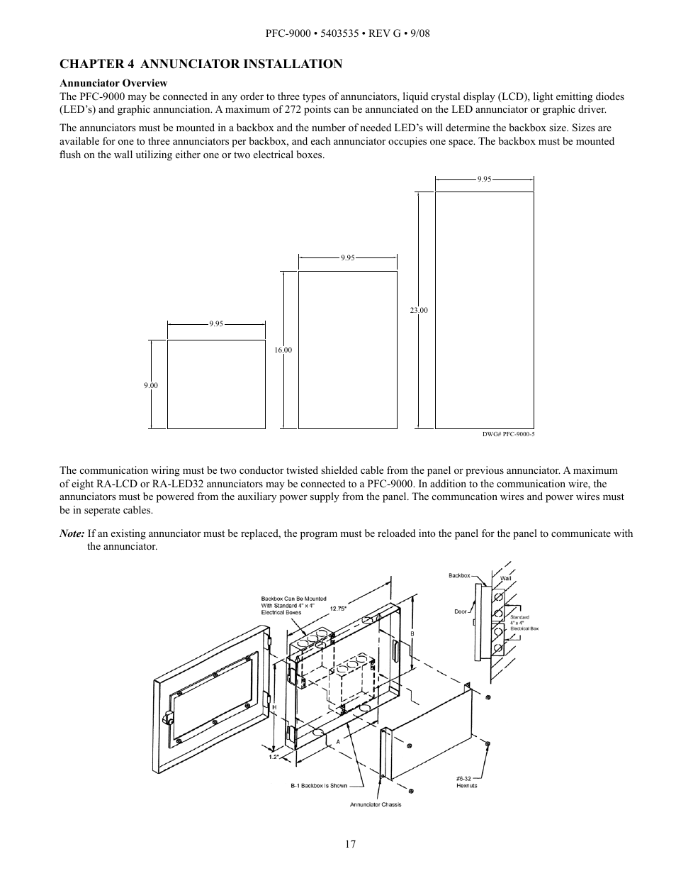 Chapter 4 annunciator installation | Potter PFC-9000 Series User Manual | Page 17 / 90