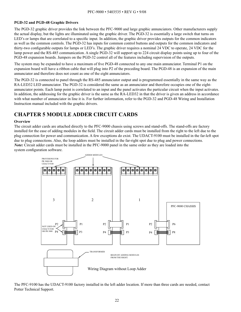 Chapter 5 module adder circuit cards | Potter PFC-9000 Series User Manual | Page 22 / 90