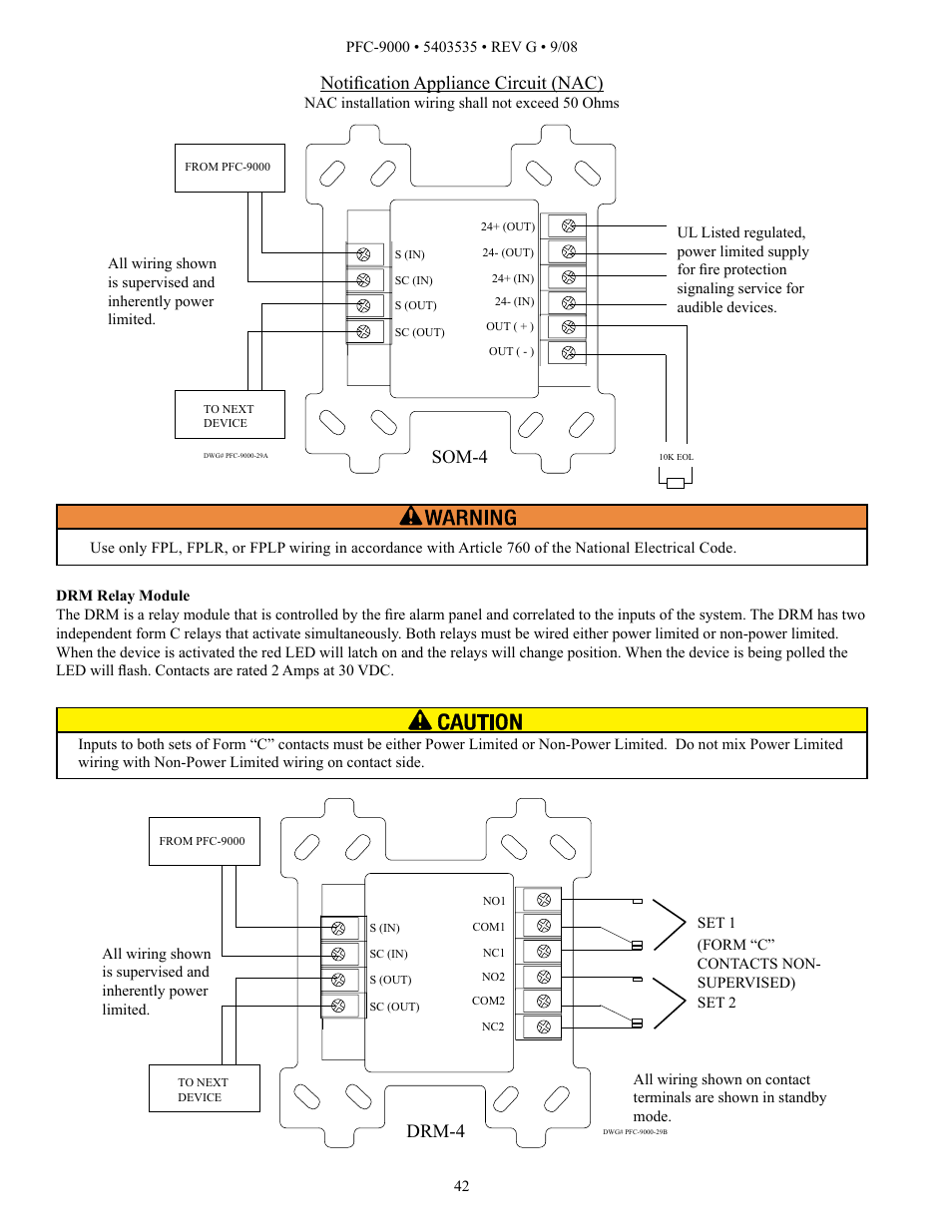 Som-4, Drm-4, Notification appliance circuit (nac) | Potter PFC-9000 Series User Manual | Page 42 / 90