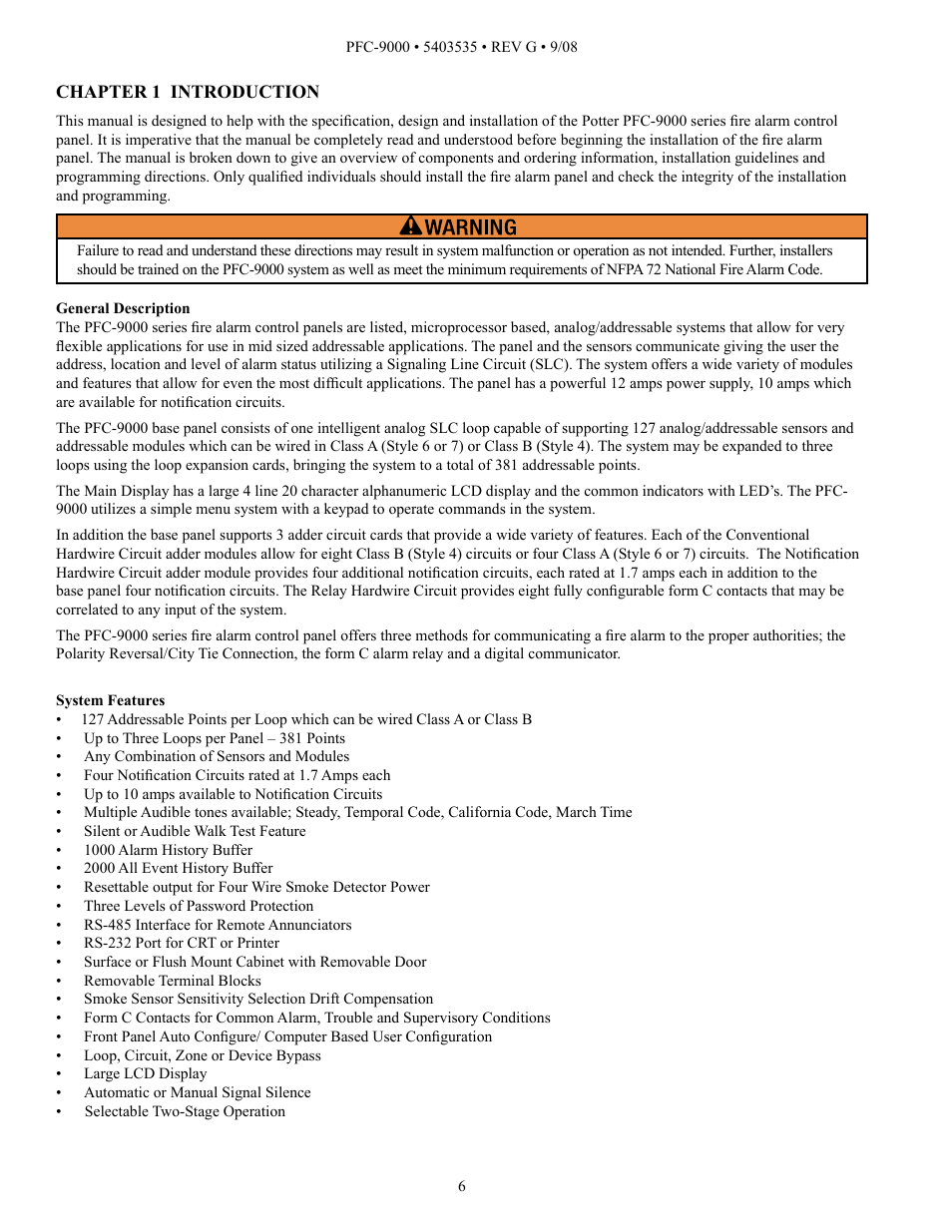 Potter PFC-9000 Series User Manual | Page 6 / 90