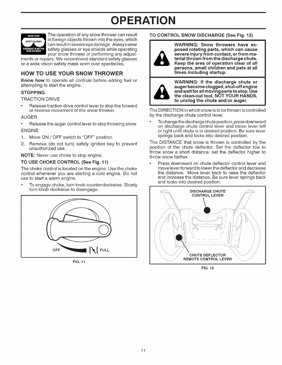 How to use your snow thrower, Operation | Craftsman 917.881064 User Manual | Page 11 / 68