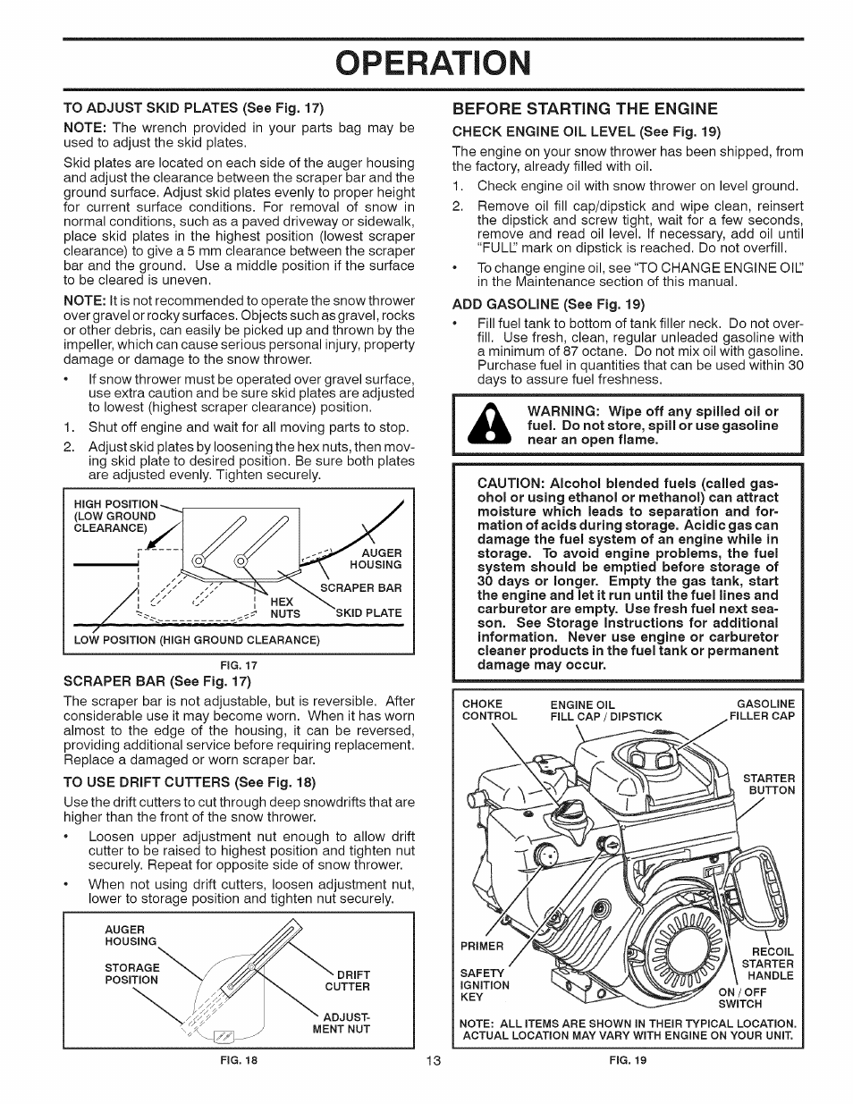 Before starting the engine, Operation, I j ■a | Craftsman 917.881064 User Manual | Page 13 / 68