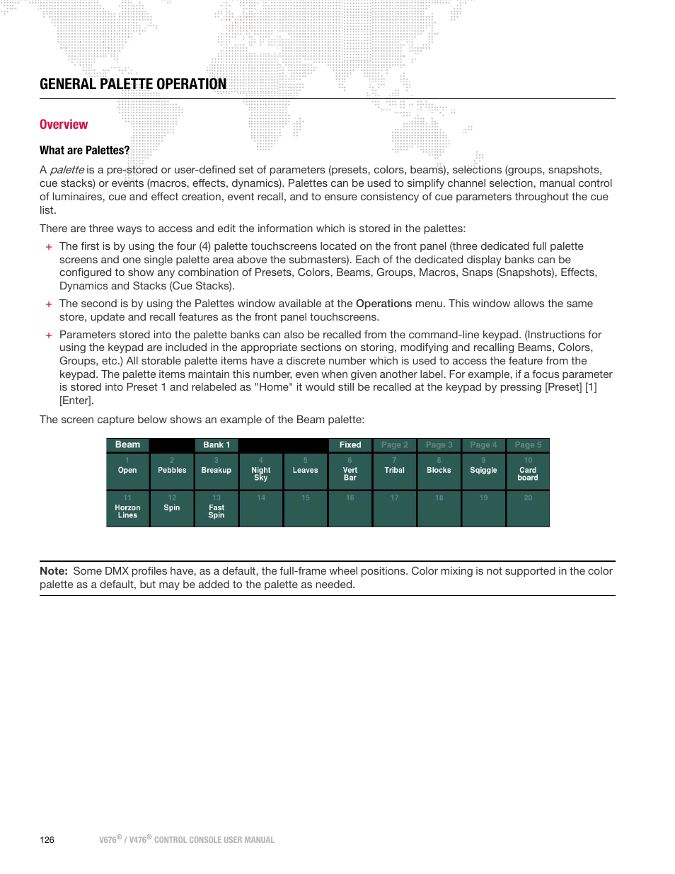 General palette operation, Overview, What are palettes | PRG V676 User Manual 3.5 User Manual | Page 144 / 444