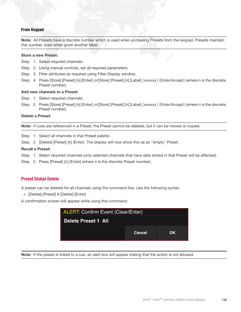From keypad, Preset global delete | PRG V676 User Manual 3.5 User Manual | Page 157 / 444
