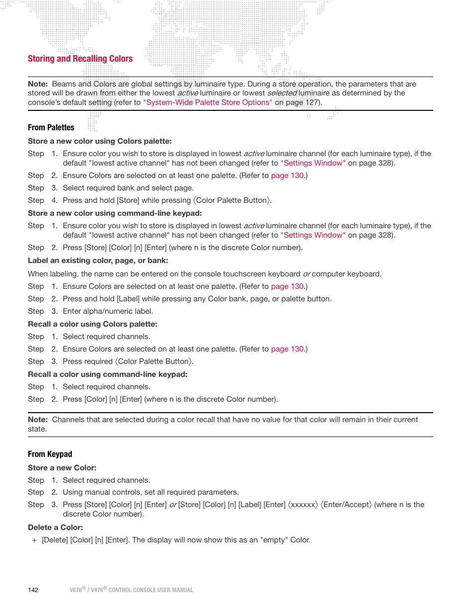 Storing and recalling colors, From palettes, From keypad | From palettes from keypad | PRG V676 User Manual 3.5 User Manual | Page 160 / 444