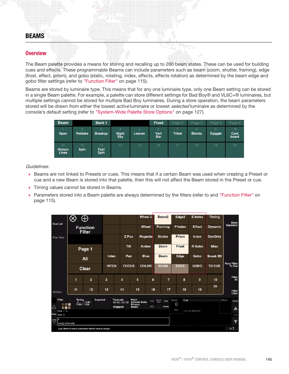Beams, Overview | PRG V676 User Manual 3.5 User Manual | Page 163 / 444