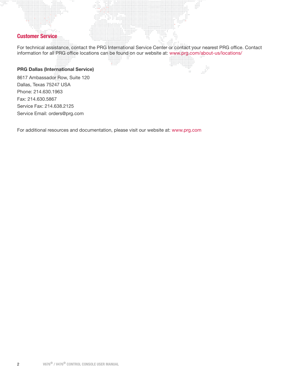 Customer service | PRG V676 User Manual 3.5 User Manual | Page 20 / 444