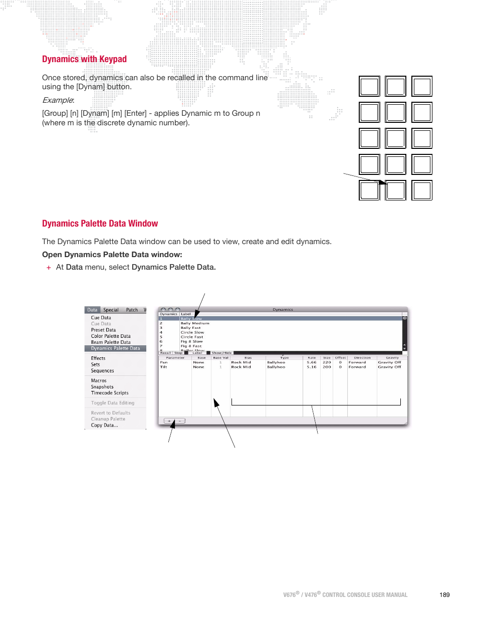 Dynamics with keypad, Dynamics palette data window, Dynamics with keypad dynamics palette data window | Example | PRG V676 User Manual 3.5 User Manual | Page 207 / 444