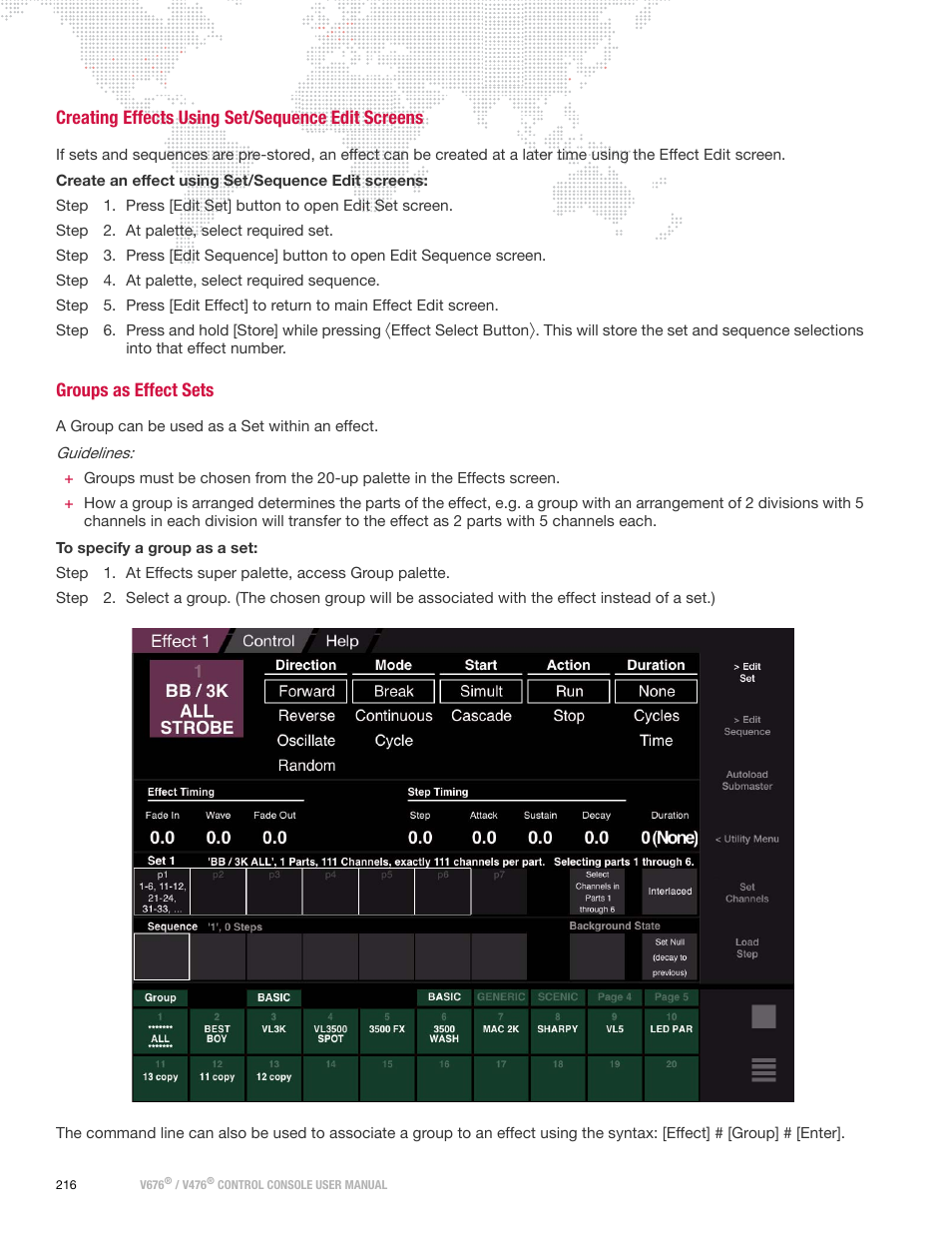 Creating effects using set/sequence edit screens, Groups as effect sets | PRG V676 User Manual 3.5 User Manual | Page 234 / 444