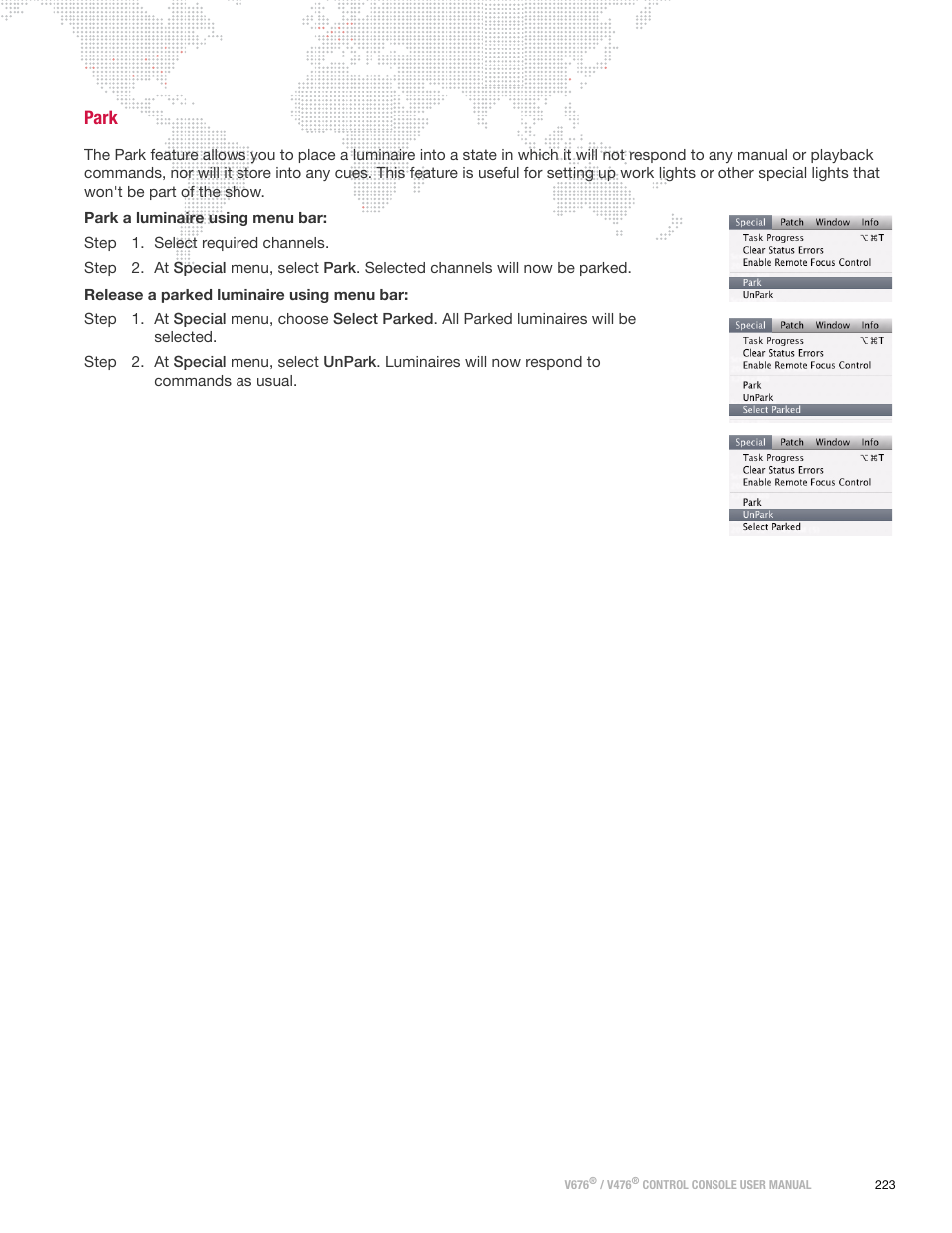 Park | PRG V676 User Manual 3.5 User Manual | Page 241 / 444