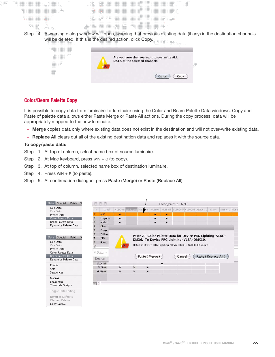 Color/beam palette copy | PRG V676 User Manual 3.5 User Manual | Page 245 / 444
