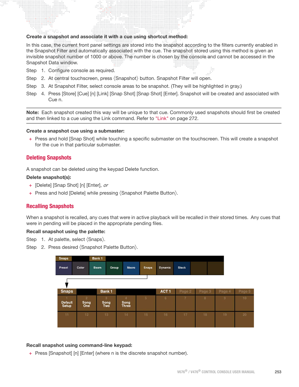 Deleting snapshots, Recalling snapshots, Deleting snapshots recalling snapshots | PRG V676 User Manual 3.5 User Manual | Page 271 / 444