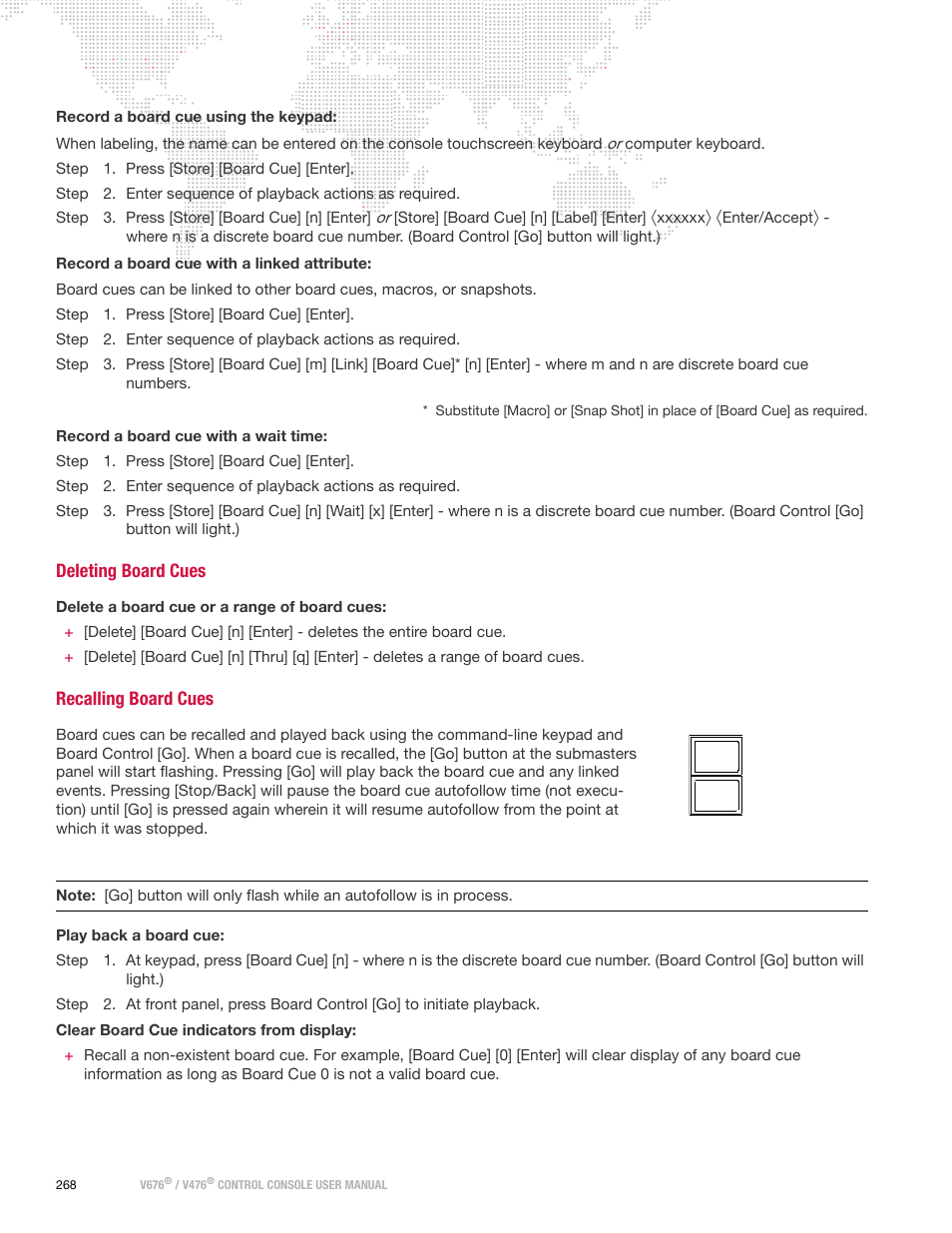 Deleting board cues, Recalling board cues, Deleting board cues recalling board cues | PRG V676 User Manual 3.5 User Manual | Page 286 / 444