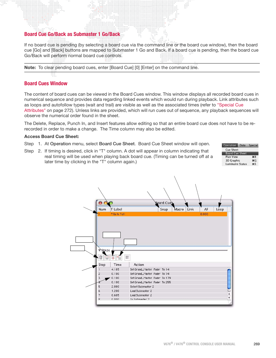 Board cue go/back as submaster 1 go/back, Board cues window | PRG V676 User Manual 3.5 User Manual | Page 287 / 444