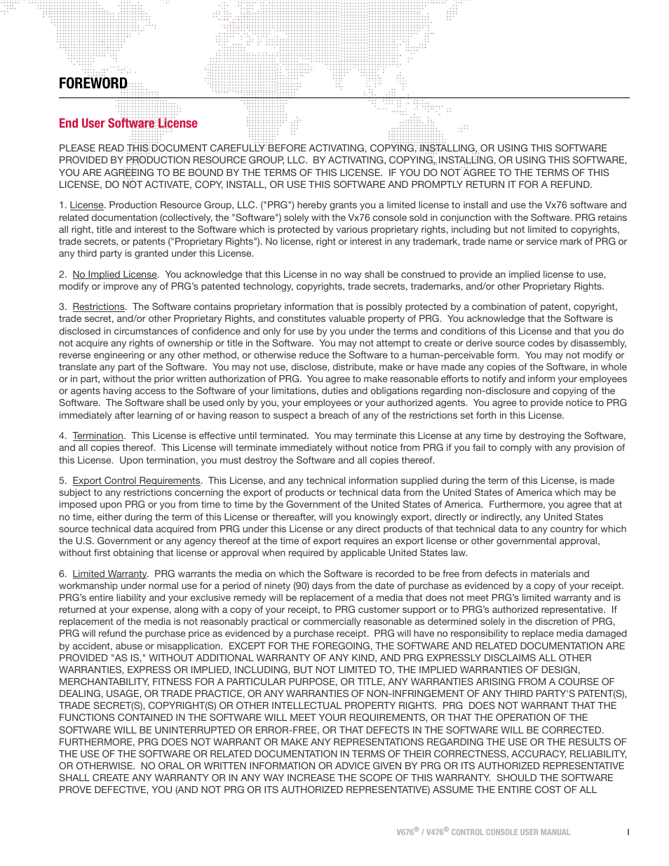 Foreword, End user software license | PRG V676 User Manual 3.5 User Manual | Page 3 / 444