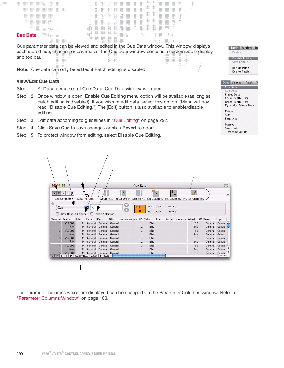 Cue data | PRG V676 User Manual 3.5 User Manual | Page 308 / 444