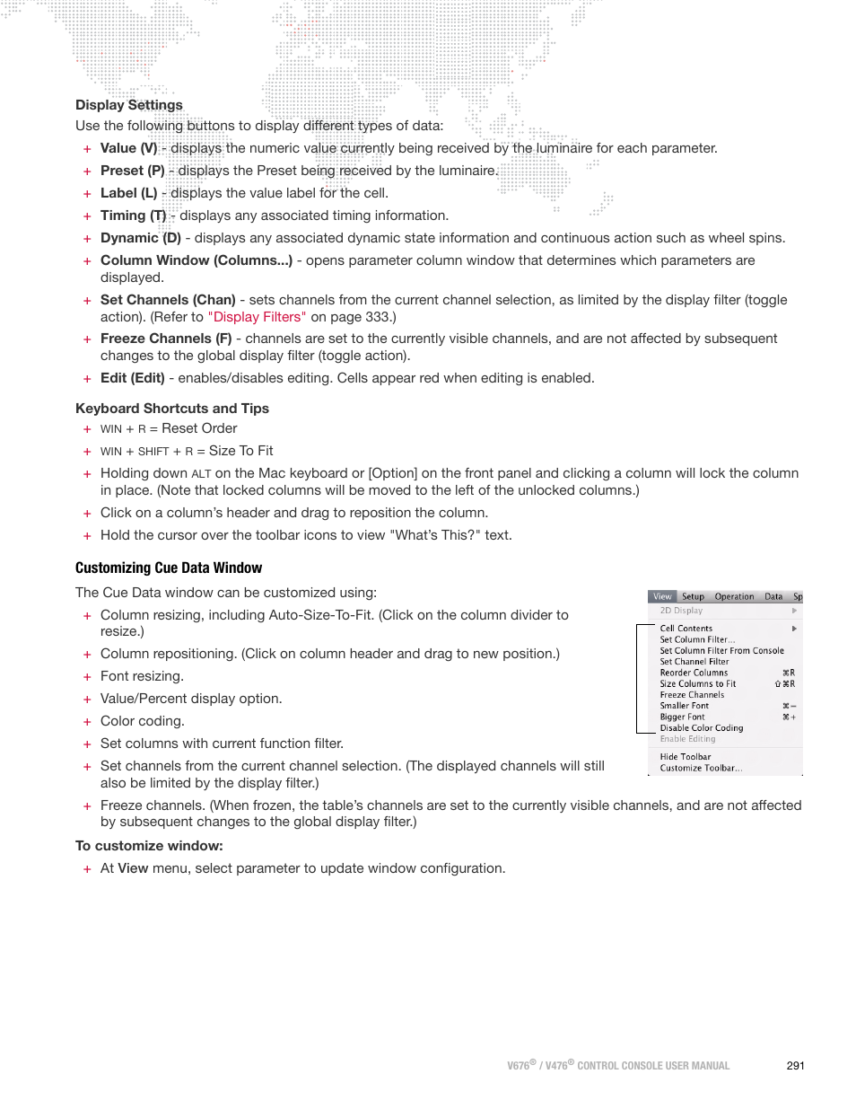Customizing cue data window | PRG V676 User Manual 3.5 User Manual | Page 309 / 444