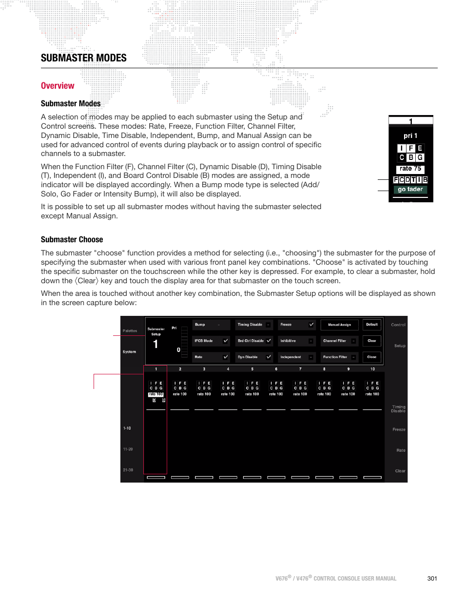 Submaster modes, Overview, Submaster choose | Submaster modes submaster choose | PRG V676 User Manual 3.5 User Manual | Page 319 / 444