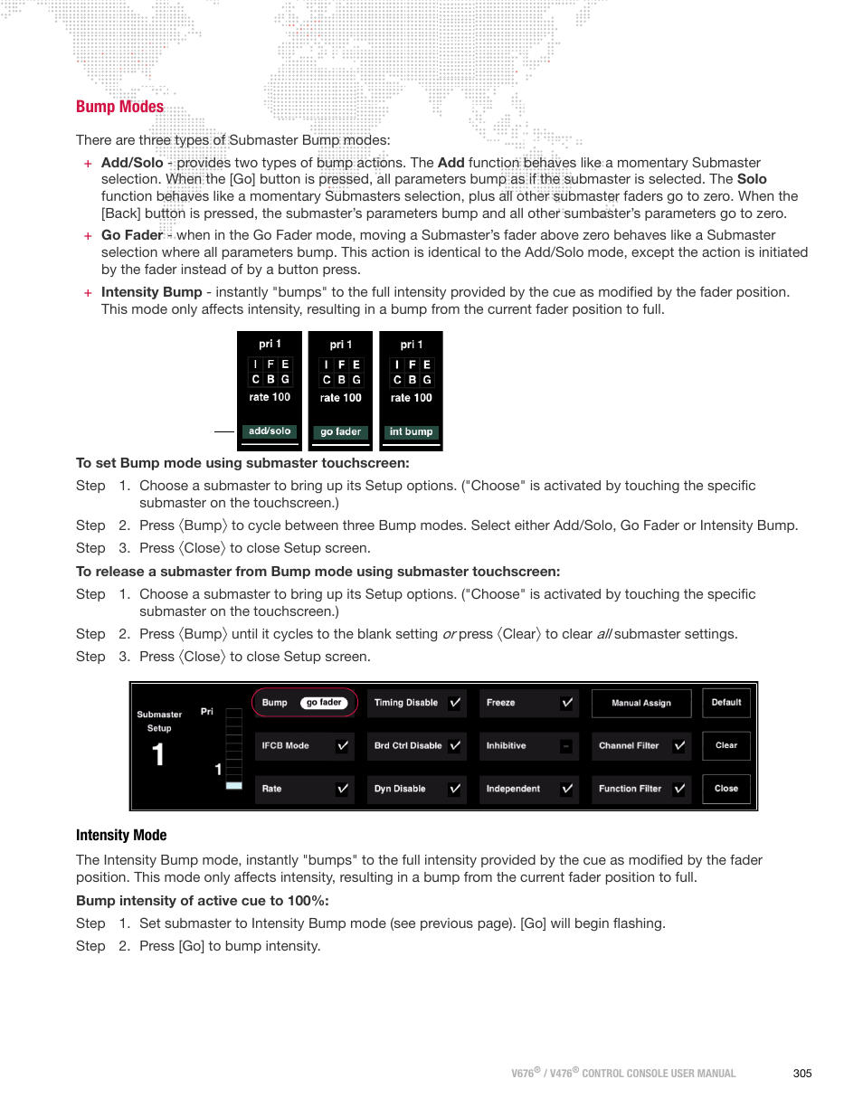 Bump modes, Intensity mode | PRG V676 User Manual 3.5 User Manual | Page 323 / 444