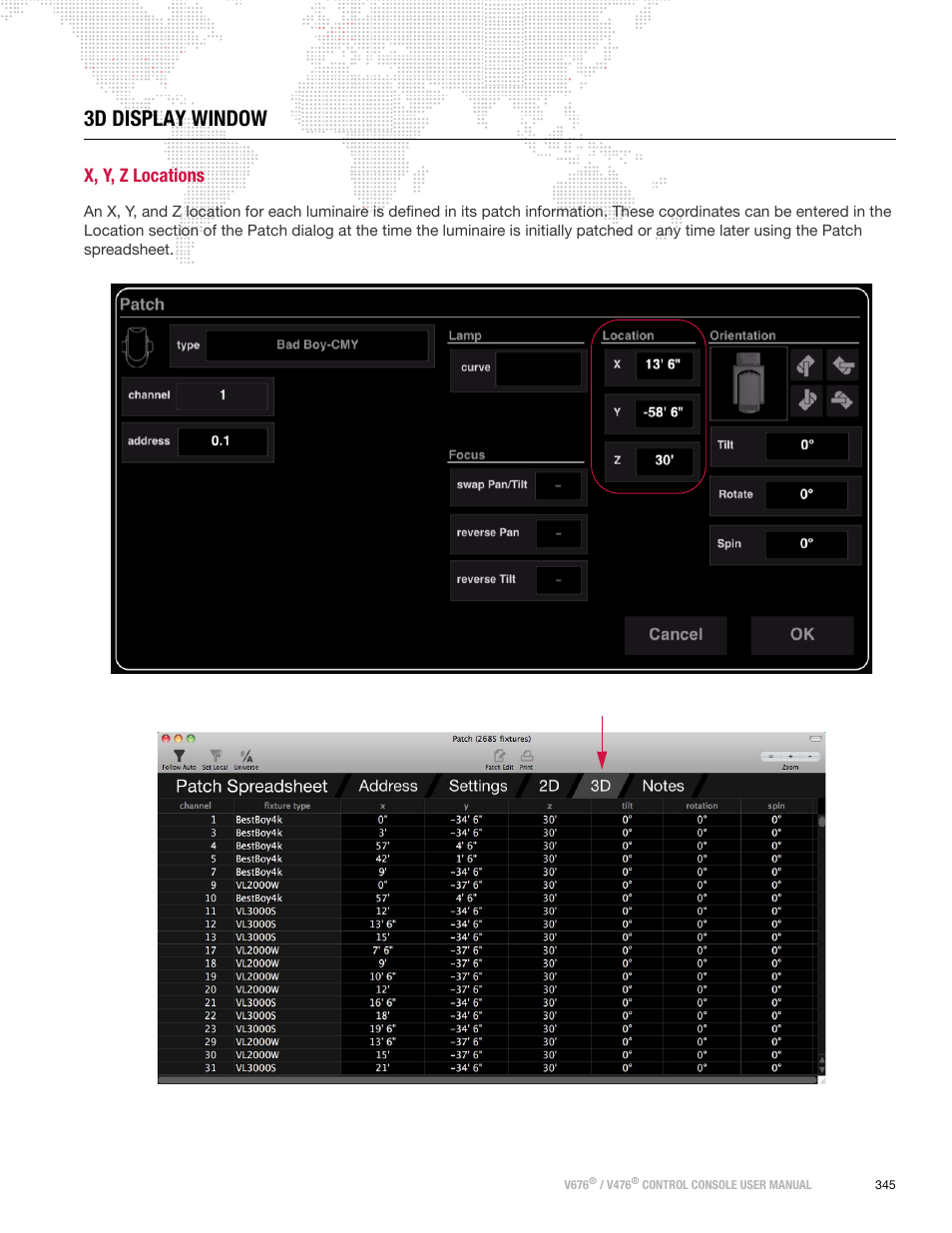 3d display window, X, y, z locations | PRG V676 User Manual 3.5 User Manual | Page 363 / 444